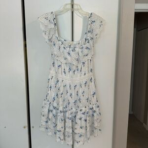 Loveshackfancy Denver blue floral ruffle mini cotton dress size 8 with pockets